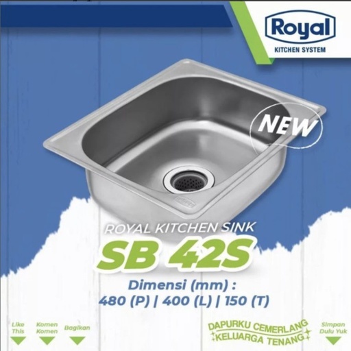 [2211026 (AA)] BCP Bak Cuci Piring ROYAL SB 42 S DIM 48X40X15CM (AA)